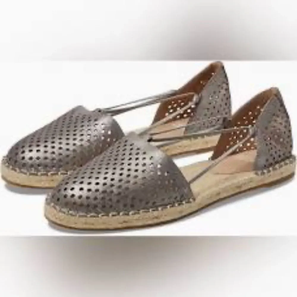 Eileen Fisher Bronze Perforated Leather‎ Espadrille Shoes with Woven Design Sz 6